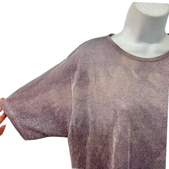 Vintage 90s Purple Swirl Glitter Short Sleeve Blouse Long Tee Shirt Top Size M - Picture 6 of 8